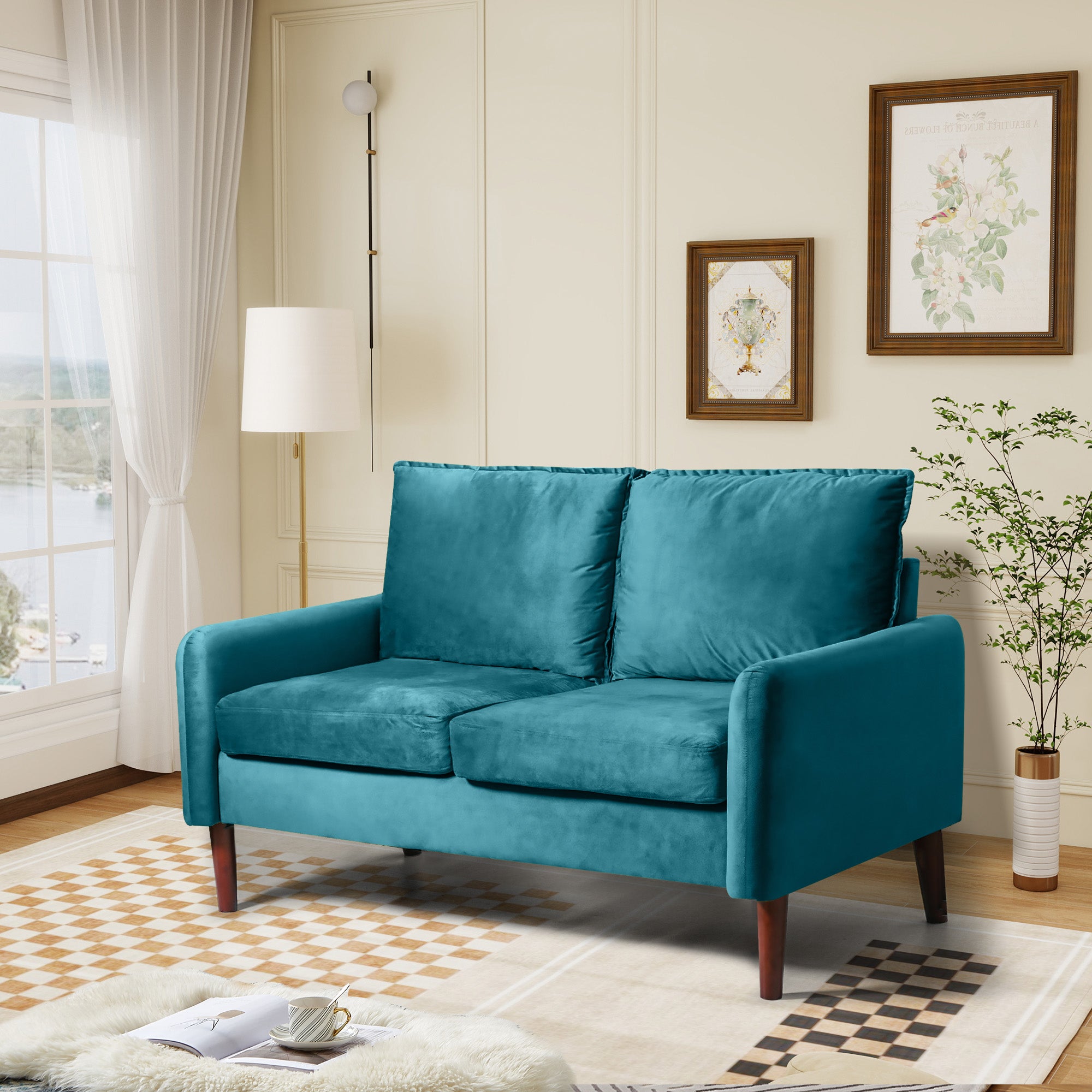 54" Velvet Sofa for Small Spaces, Modern Army Green Fabric Couch with Plush Comfort, Compact Living Room & Apartment Furniture, Easy to Clean and Space Saving Design