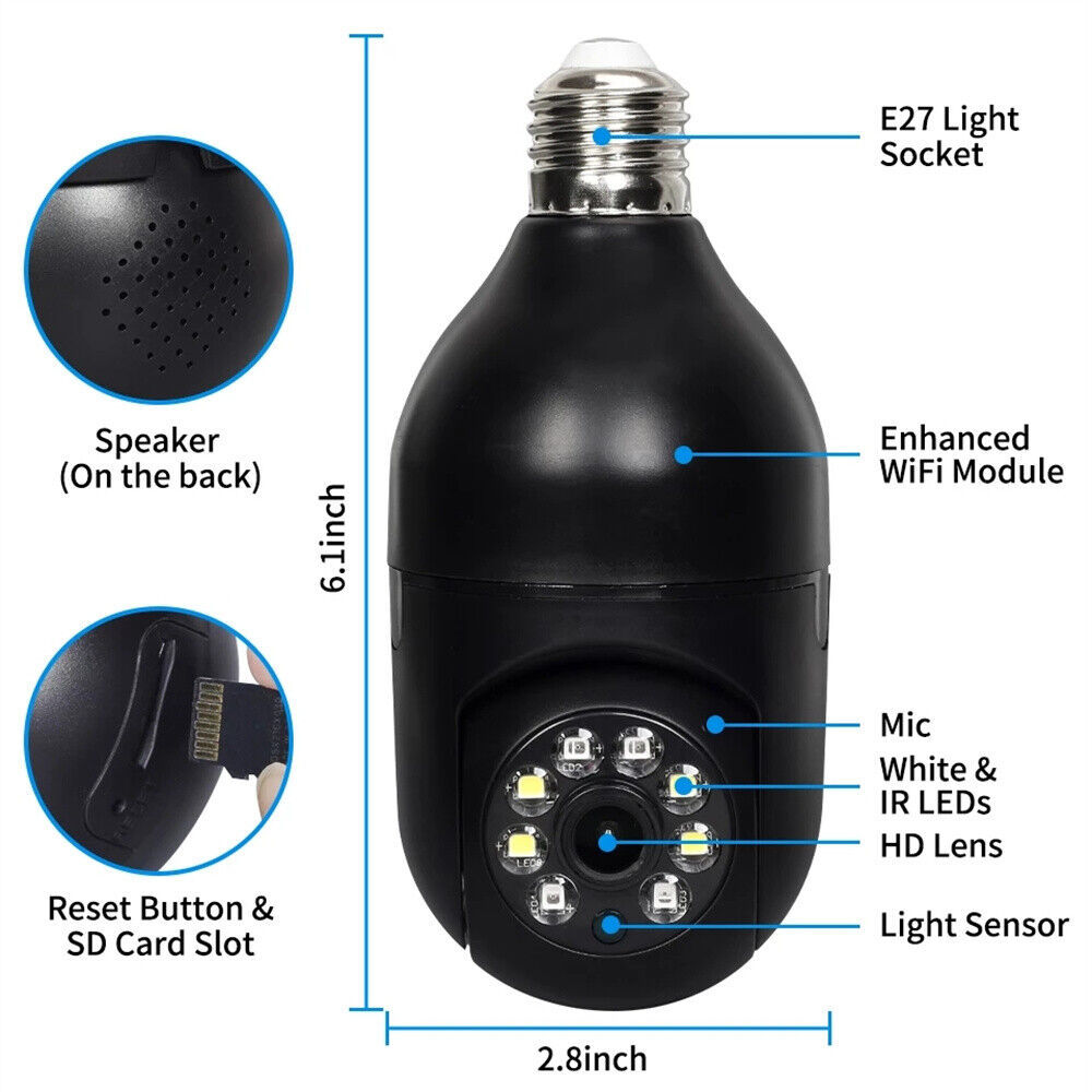 E27 Light Bulb 1080P IP Camera 5G Wi-Fi Night Smart Home Wireless Security
