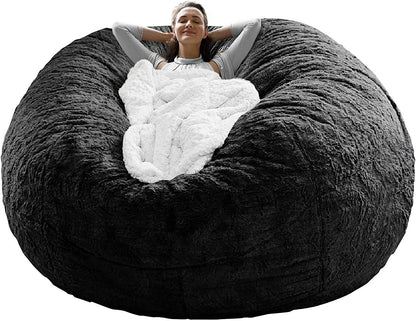 Bag Chair Coverit Was Only A Cover, Not A Full Bean Bag Chair Cushion,Big Round Soft Fluffy PV Velvet Sofa Bed Cover, Living Room Furniture,  Lazy Sofa Bed Cover,5ft Black