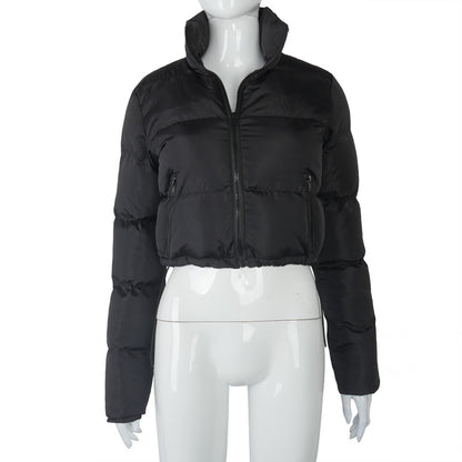 Fashion Short Coat Winter Warm Long-sleeved Stand Collar Zipper Bread Cotton Coat With Drawstring Design Women's Jacket
