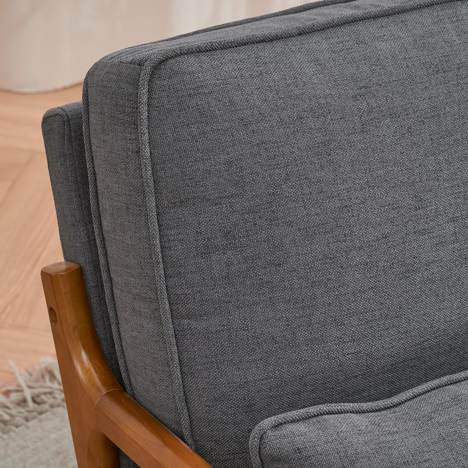 Oak Armrest Lounge Chair: Dark Grey Upholstered Mid-Century Modern Style