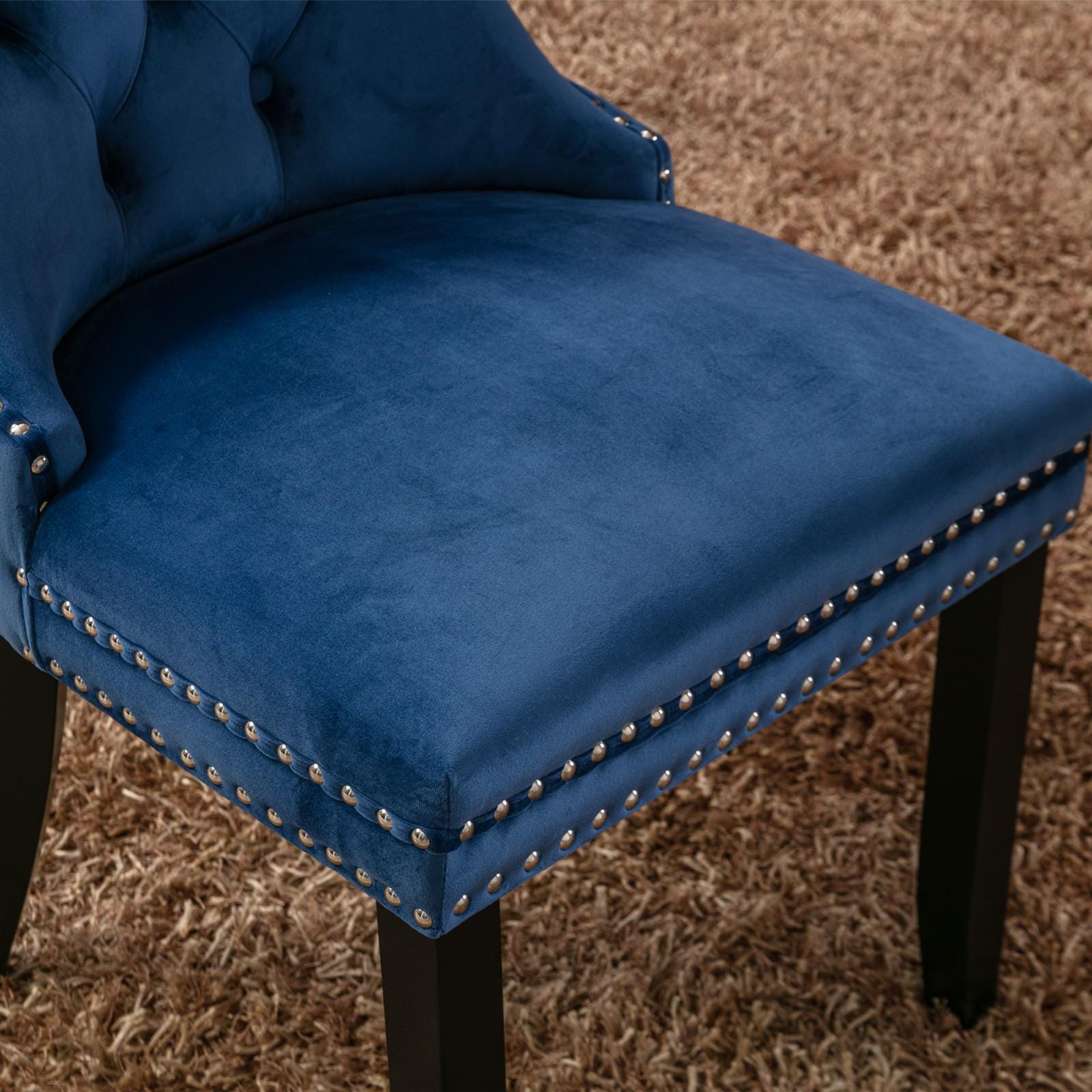 Blue Velvet Chairs Set of 2, Tufted Solid Wood Upholstered Chairs, Nailhead Trim, High-End Modern Contemporary Dining Room