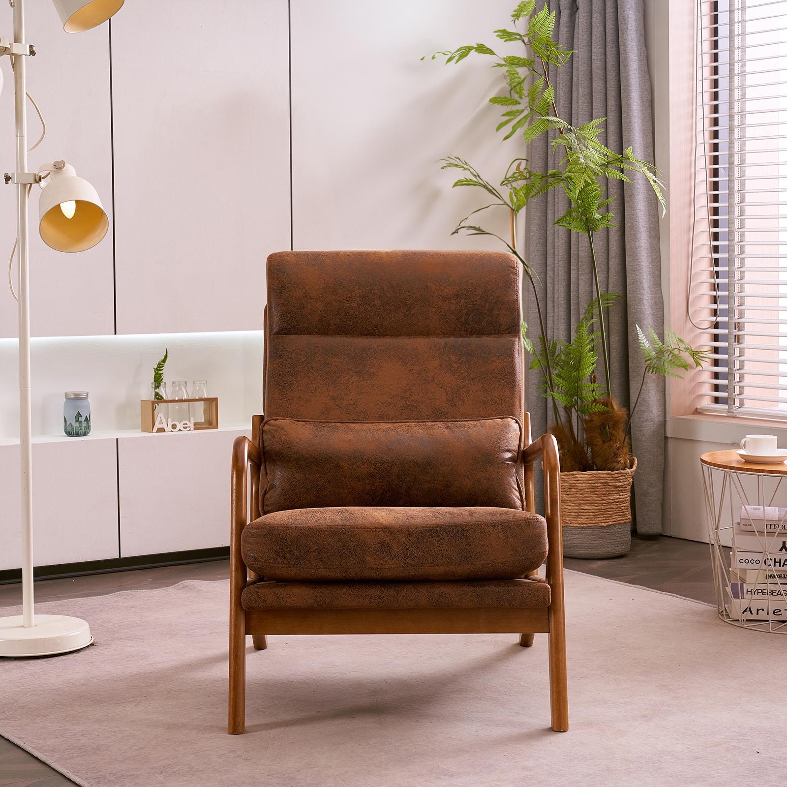 High Back Accent Chair, Bronzing Cloth, Mid-Century Modern Design