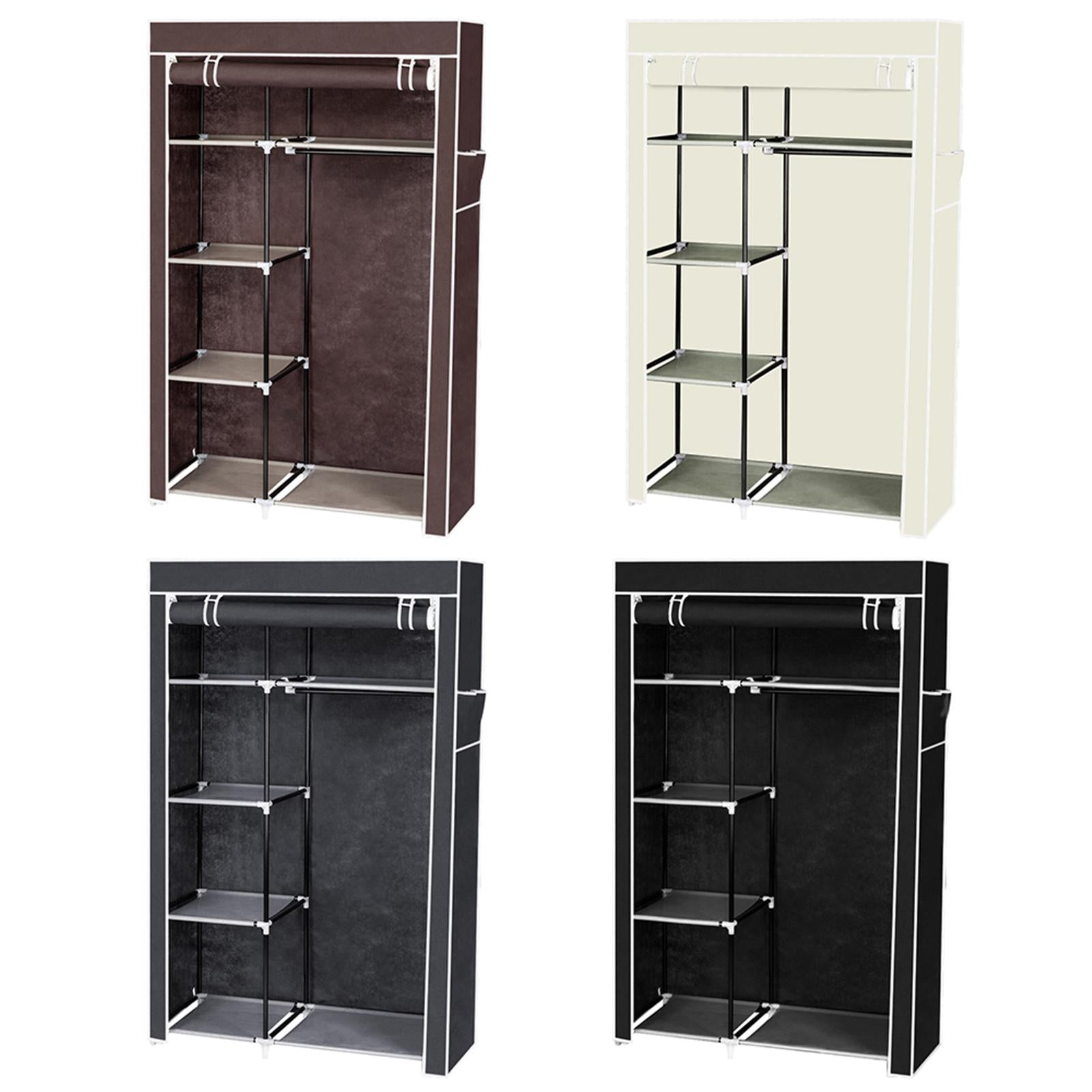 64" Portable Clothes Closet Wardrobe Storage Organizer Non-Woven Fabric Black Home Closet Shelves Dustproof Easy Assembly