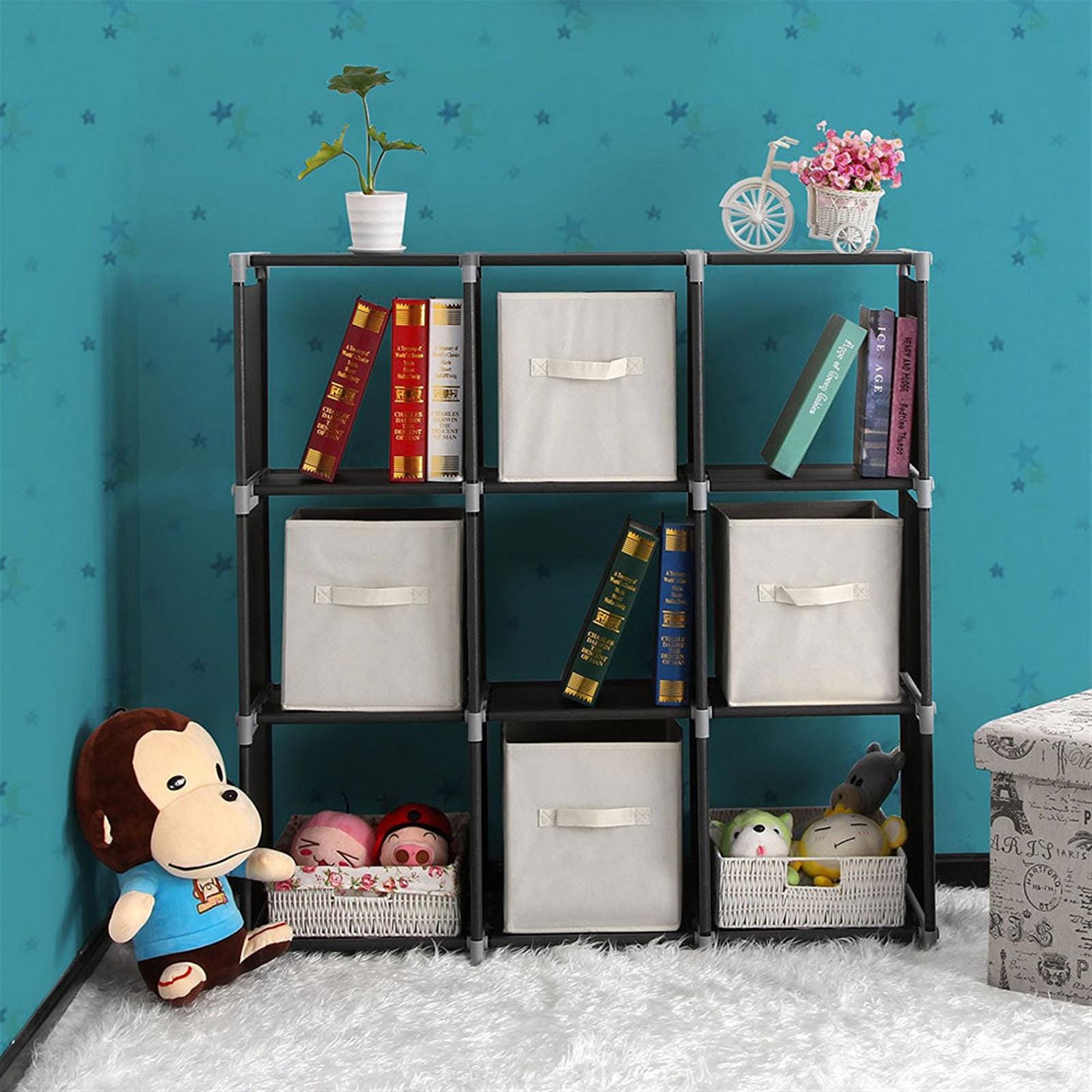 3-Tier 9-Cube Storage Shelf Black | Multifunctional Closet Organizer Rack for Bathroom Bedroom Office