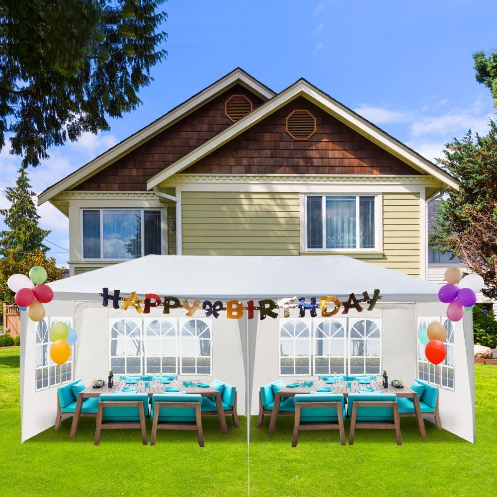 10x20 Outdoor Party Tent White Waterproof Gazebo Canopy with 4 Sidewalls Wedding Event Patio Shelter Backyard Pavilion