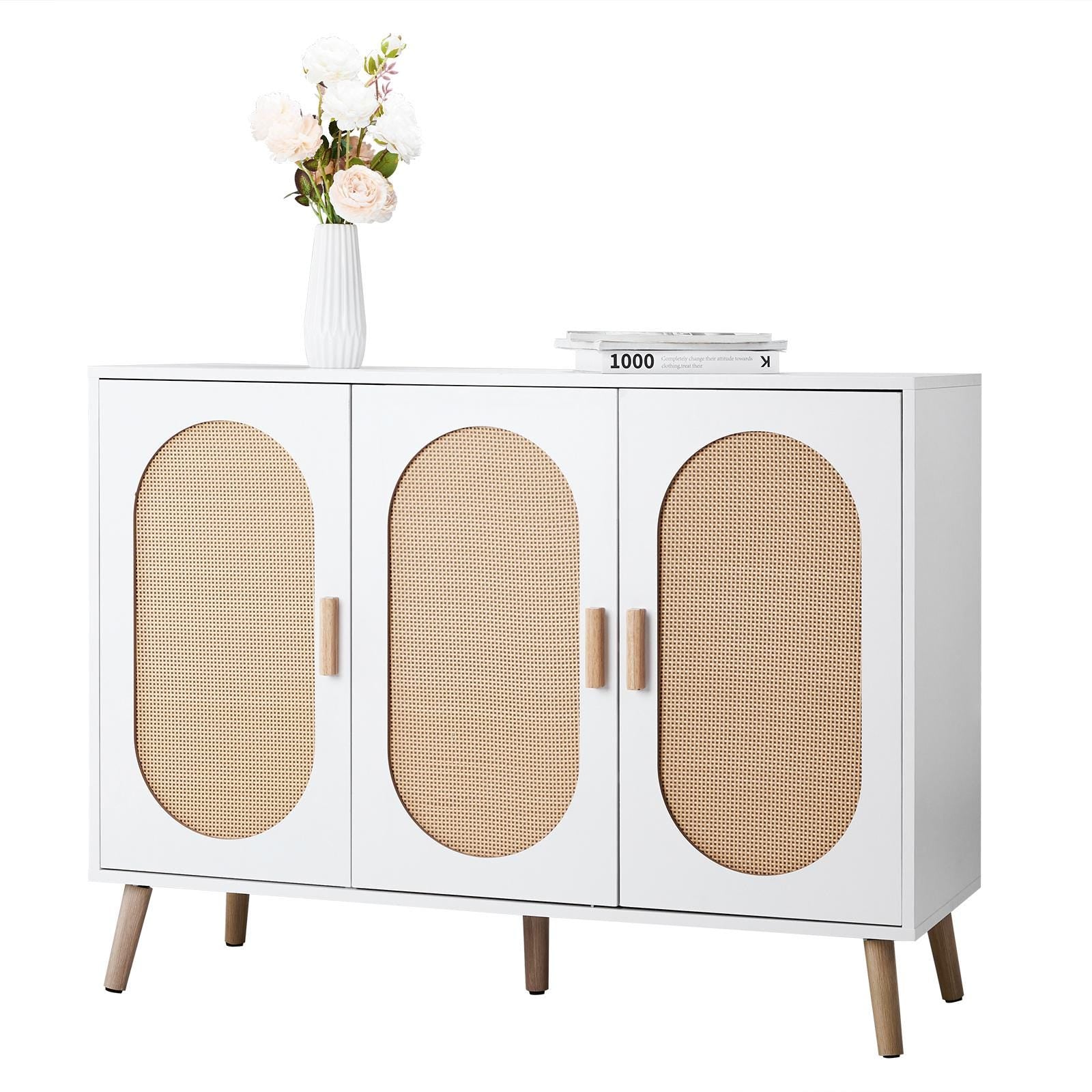 3-Door Vertical Shoe Cabinet with Rattan Finish & Gold Legs – Modern Entryway Organizer