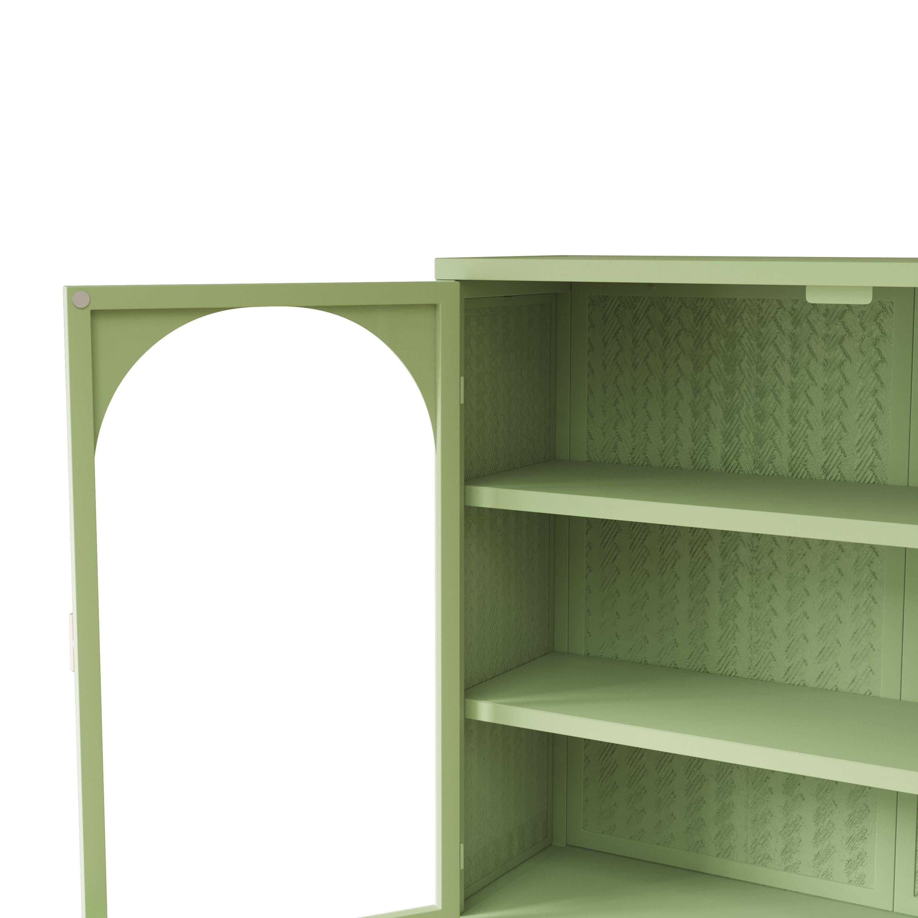 27.56" Two-Door Wall Cabinet with Glass Doors & Woven Pattern | Modern Three-Tier Storage for Entryway Living Room Bathroom Green