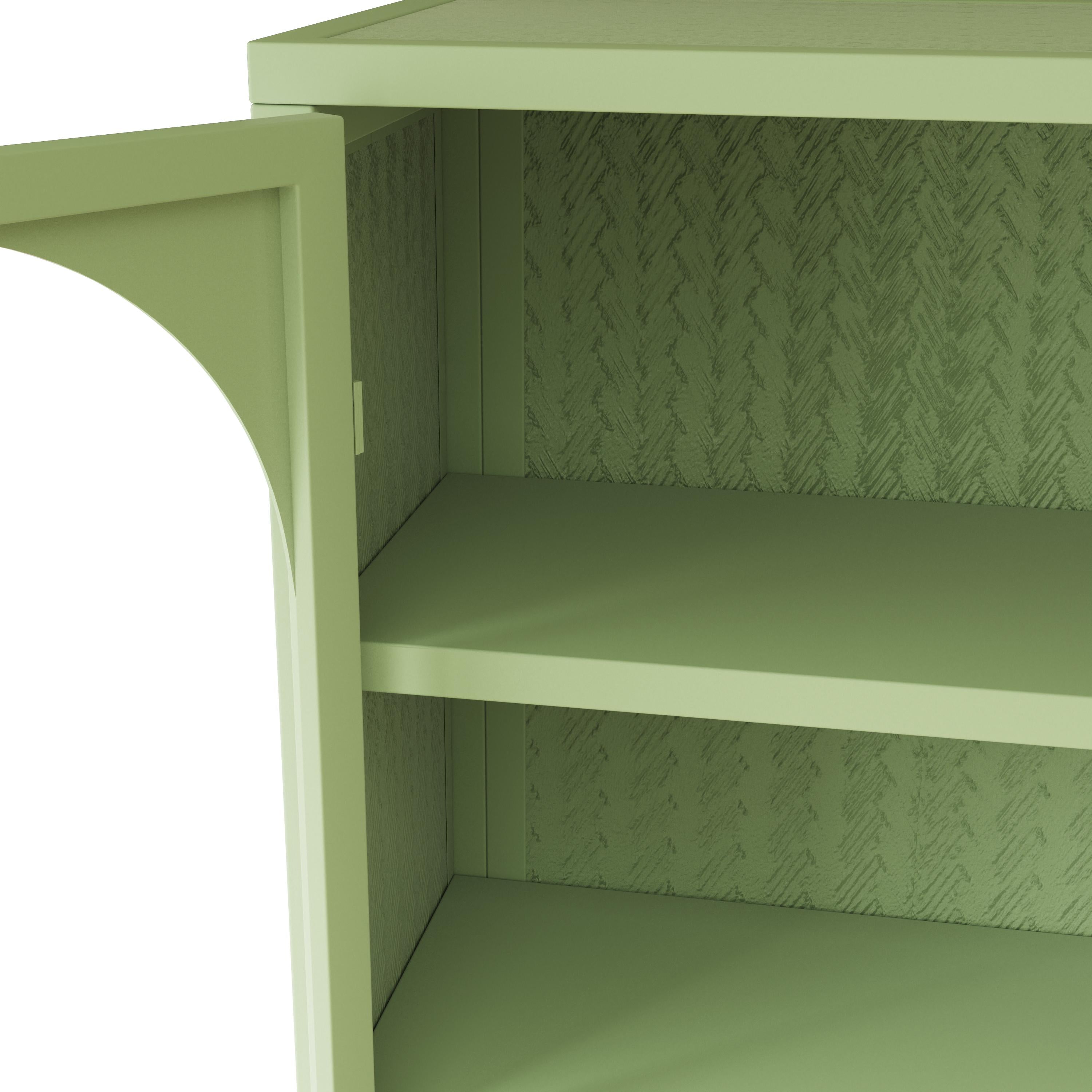 27.56" Two-Door Wall Cabinet with Glass Doors & Woven Pattern | Modern Three-Tier Storage for Entryway Living Room Bathroom Green