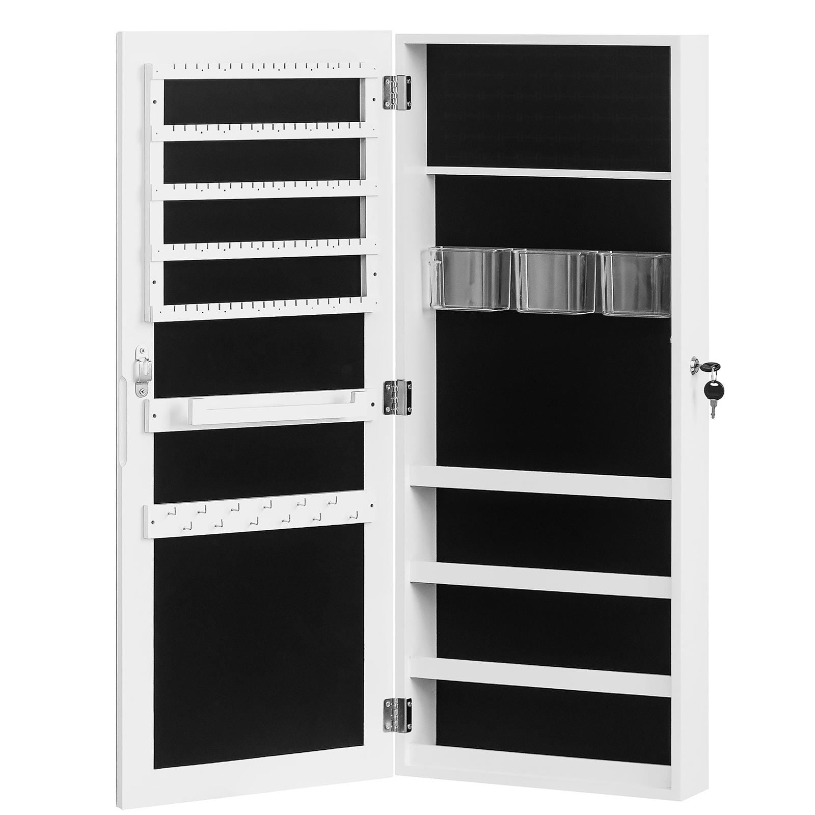 Wall Hanging Jewelry Mirror Cabinet with Lock | Full-Length PVC Film Door Jewelry Organizer, Velvet Lining & Hooks for Women