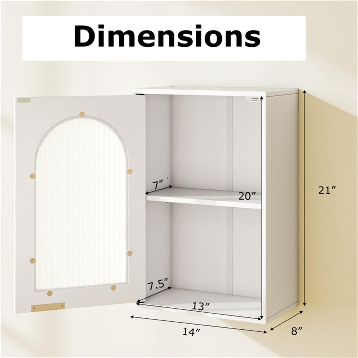 White Wall-Mounted Bathroom Medicine Cabinet | Wavy Tempered Glass Door Storage with Adjustable Shelves & Modern MDF Design
