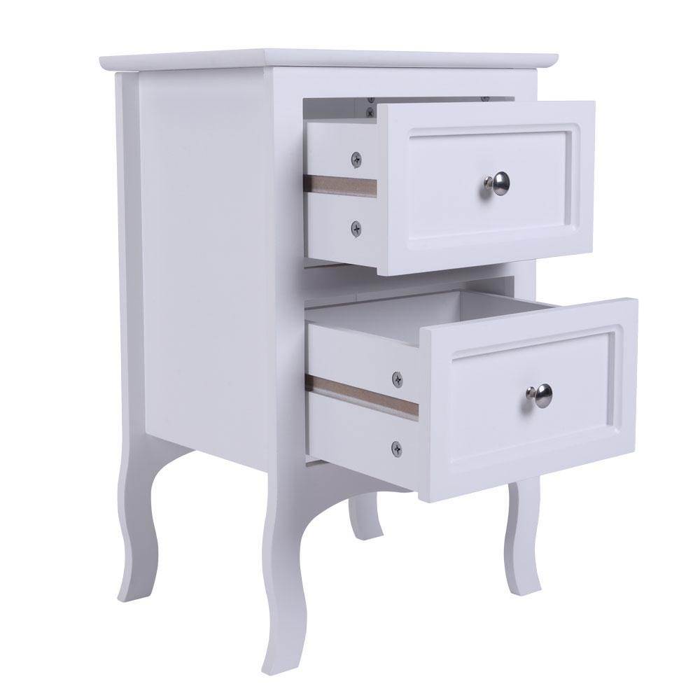 Country Style Two-Tier Night Table White | Rustic Bedroom Side Table Storage Organizer | Bedside Wooden Home Furniture