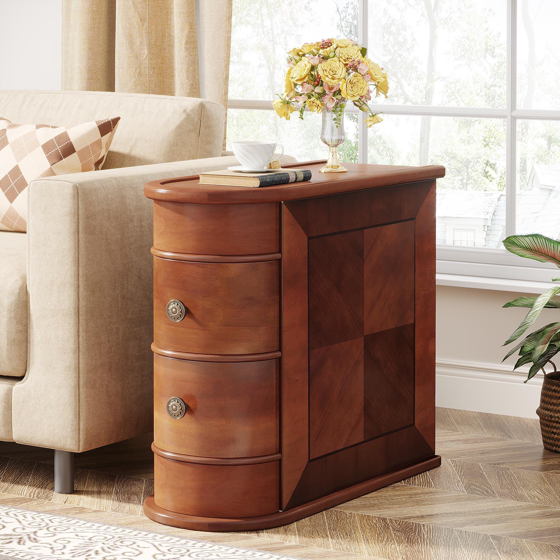 Solid Wood Bedside Table with 2 Drawers | No Assembly Nightstand | Oak Bedroom Side Table | Classic Wooden End Table for Living Room
