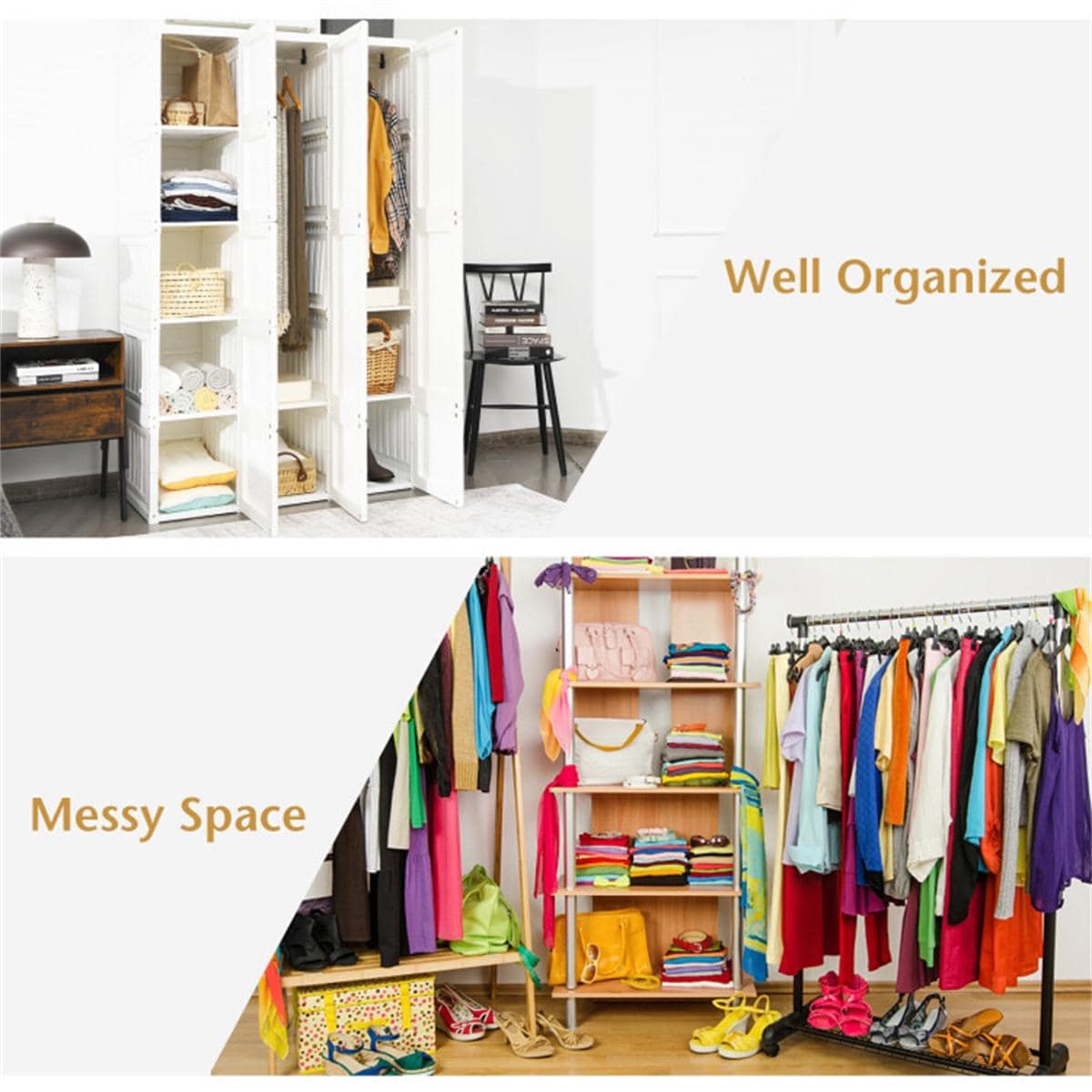 Portable Closet Wardrobe with 10 Cubes | Foldable Modern Armoire Storage Organizer for Clothes, Bedroom, Nursery, Living Room