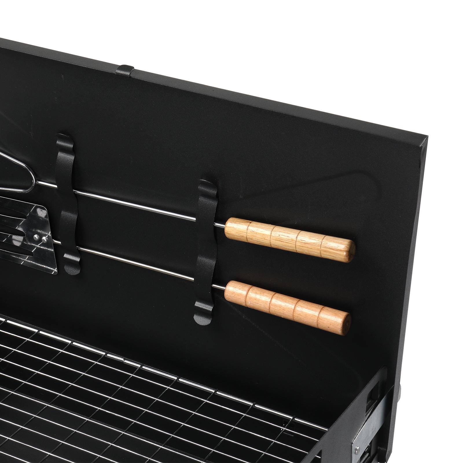 44x27x7cm Portable Charcoal Grill, Folding Outdoor BBQ Grill with Lid, Adjustable Height, Cast Iron Travel, Black
