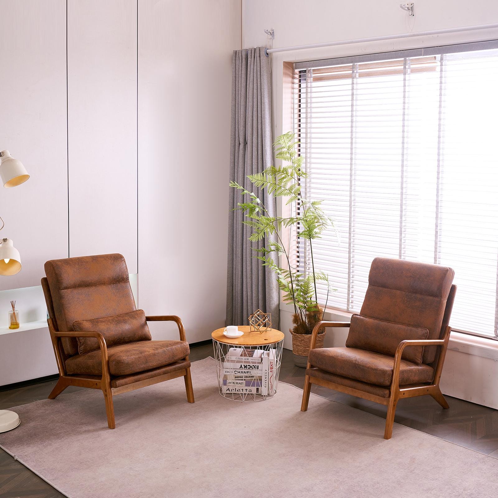 High Back Accent Chair, Bronzing Cloth, Mid-Century Modern Design