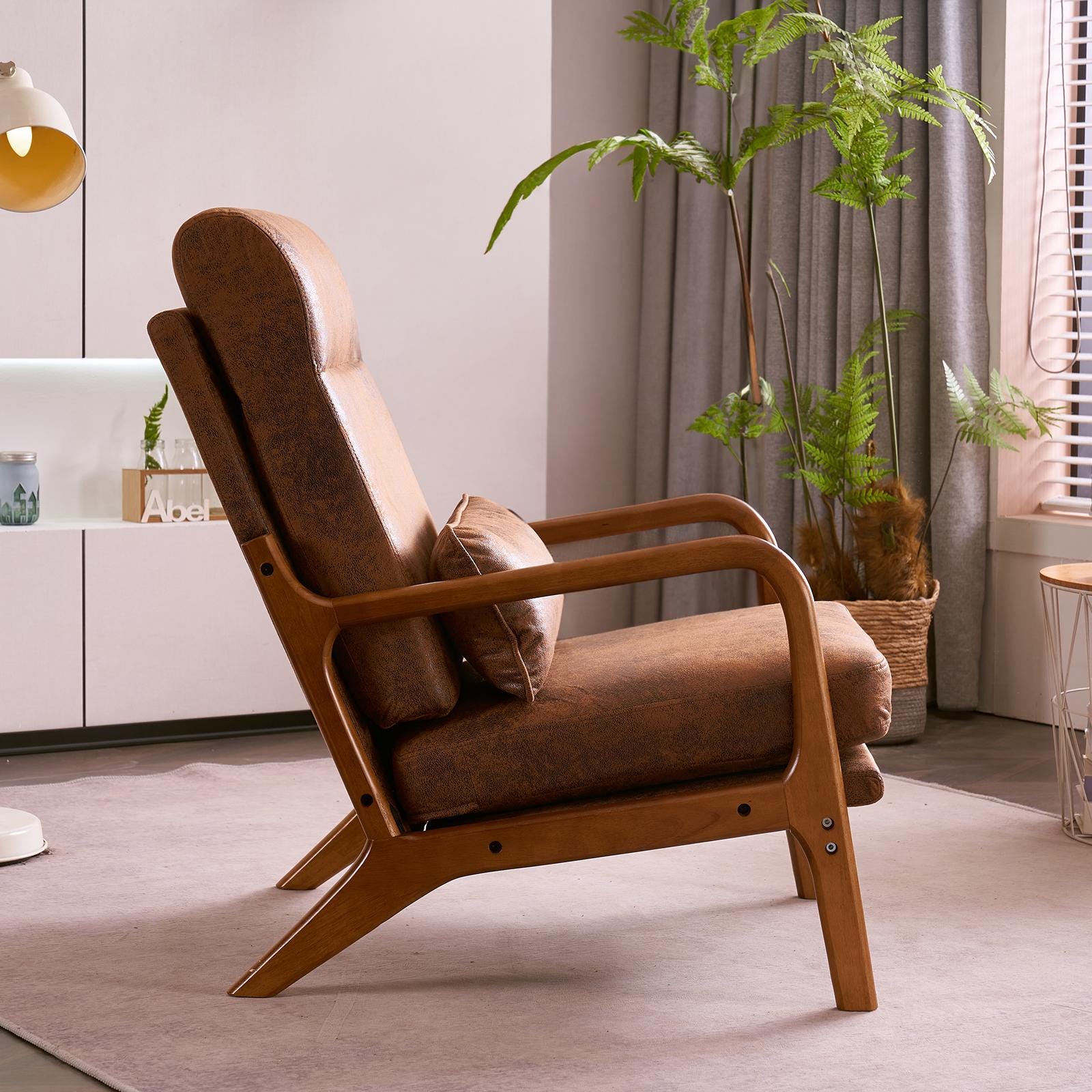 High Back Accent Chair, Bronzing Cloth, Mid-Century Modern Design