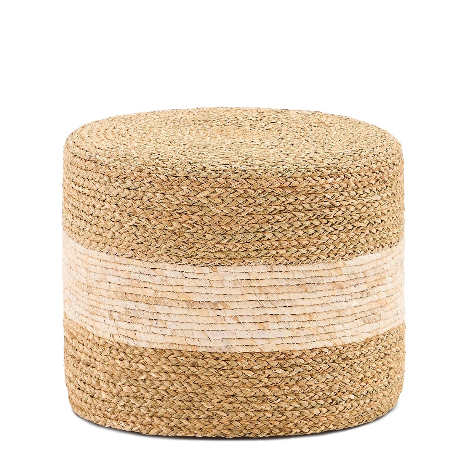 Handmade Woven Seagrass Foot Stool Ottoman Natural Eco-Friendly Home Decor Round Low Seat Rustic Handcrafted Accent Chair