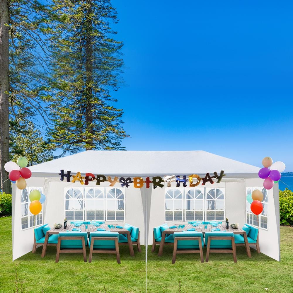 10x20 Outdoor Party Tent White Waterproof Gazebo Canopy with 4 Sidewalls Wedding Event Patio Shelter Backyard Pavilion