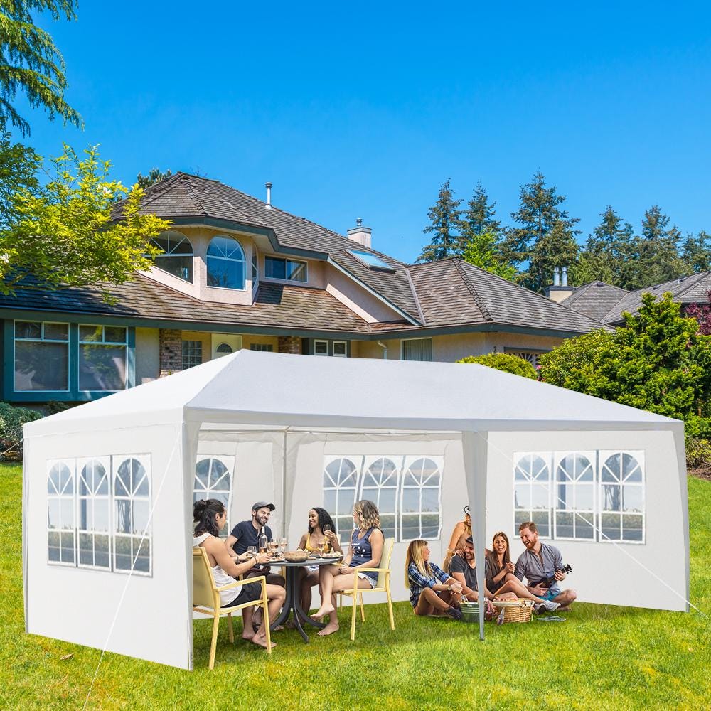 10x20 Outdoor Party Tent White Waterproof Gazebo Canopy with 4 Sidewalls Wedding Event Patio Shelter Backyard Pavilion