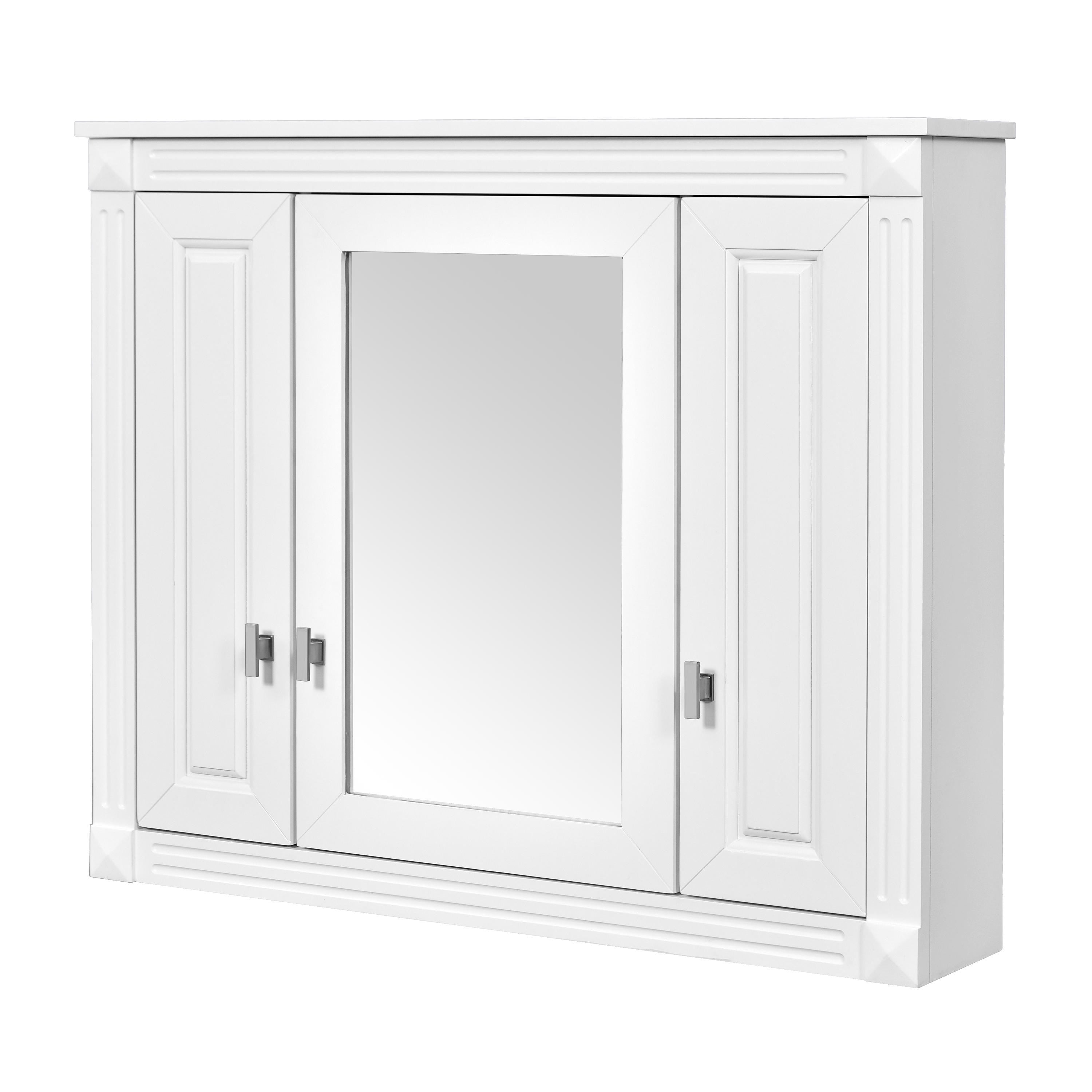 Bathroom Wall Cabinet with Mirror | White Wall Mounted Medicine Cabinet 5 Shelves Over Toilet Storage Organizer Modern MDF