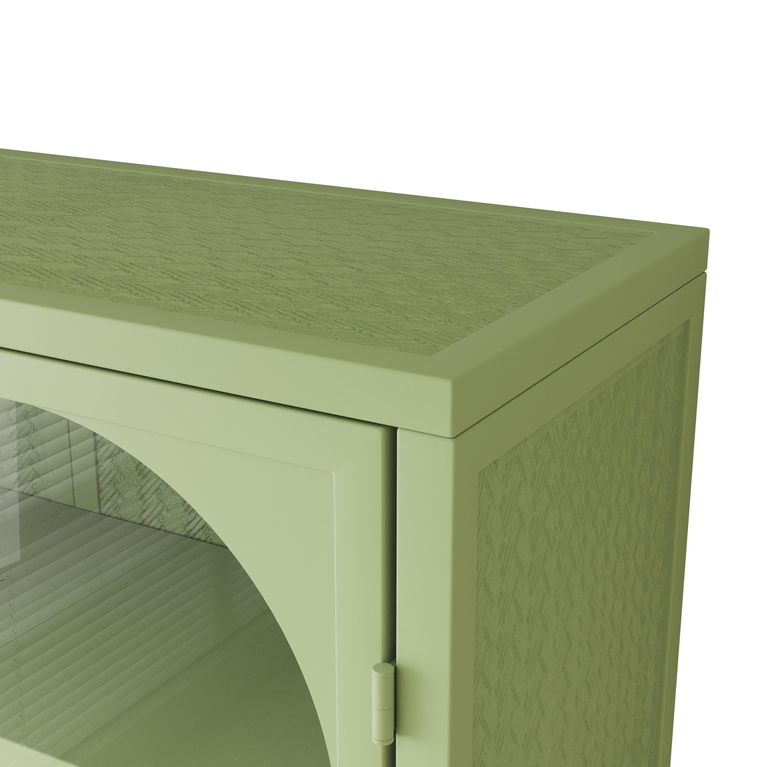27.56" Two-Door Wall Cabinet with Glass Doors & Woven Pattern | Modern Three-Tier Storage for Entryway Living Room Bathroom Green