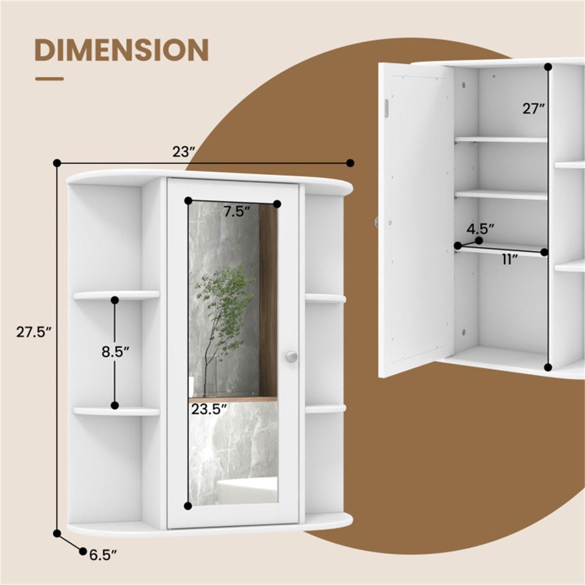 White Wall-Mounted Bathroom Cabinet with Mirror & Adjustable Shelves | Space-Saving MDF Storage Organizer for Toiletries