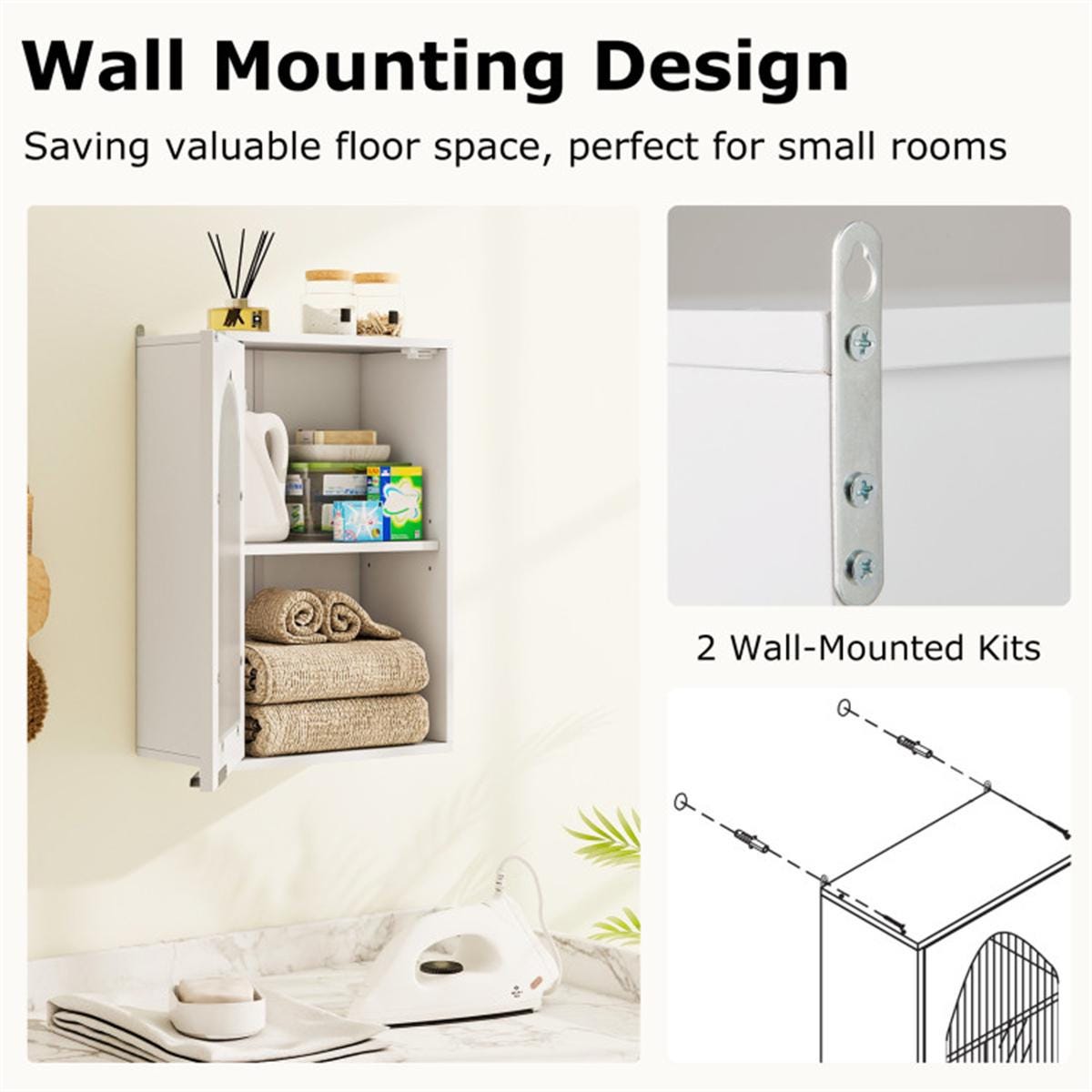 White Wall-Mounted Bathroom Medicine Cabinet | Wavy Tempered Glass Door Storage with Adjustable Shelves & Modern MDF Design