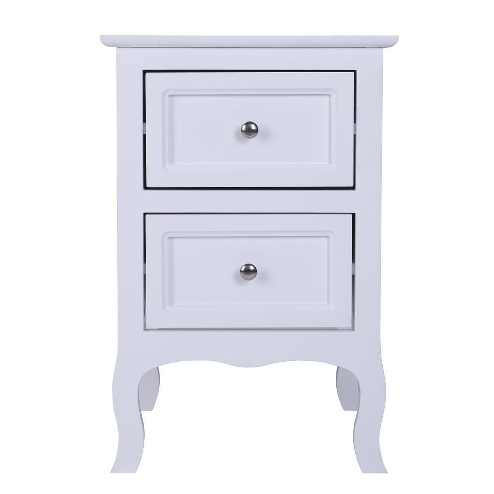 Country Style Two-Tier Night Table White | Rustic Bedroom Side Table Storage Organizer | Bedside Wooden Home Furniture
