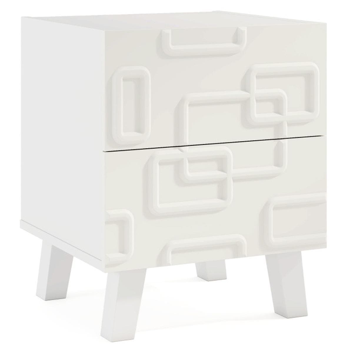 White Modern Nightstand with 2 Drawers | Geometric Bedroom Side Table | Minimalist Bedside Table for Living Room & Home Decor