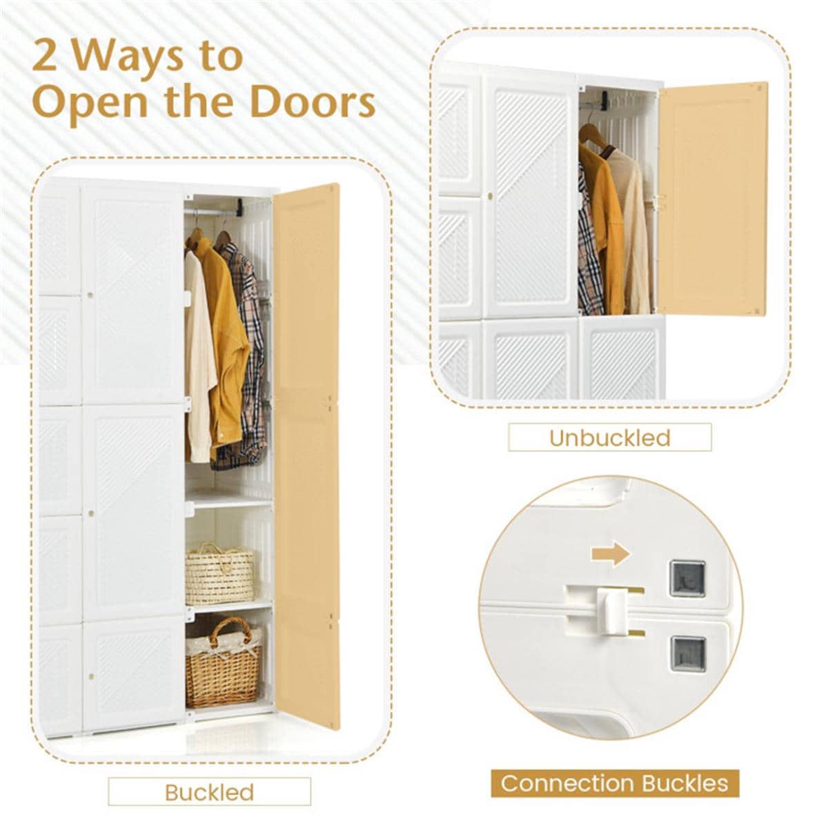 Portable Closet Wardrobe with 10 Cubes | Foldable Modern Armoire Storage Organizer for Clothes, Bedroom, Nursery, Living Room